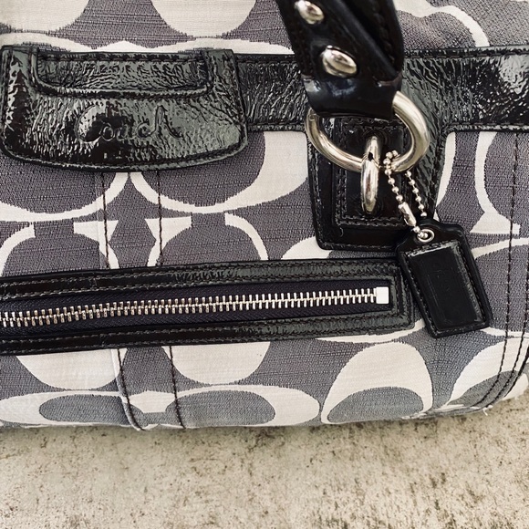 Coach Jacquard with Black Patent Leather Satchel - Picture 3 of 8